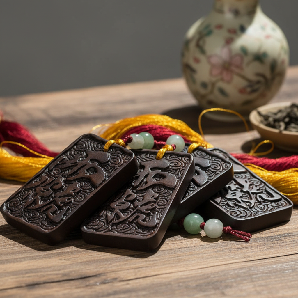 Hand-Carved Thunder-Struck Wood Talisman Collection: Dragon, Guan Yu & Ancient Symbols
