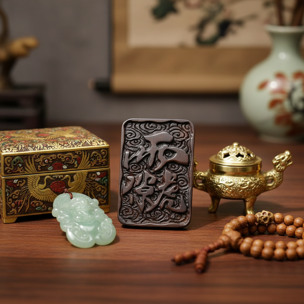 Hand-Carved Thunder-Struck Wood Talisman Collection: Dragon, Guan Yu & Ancient Symbols